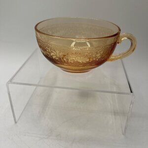 Fostoria Amber #273 Royal Glass Etched Coffee Tea Cup 1922-33 Lady Leg 869 Optic